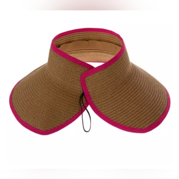 🔥2For$20 Women's Roll-up Straw Visor PINK & TAN - Picture 2 of 5